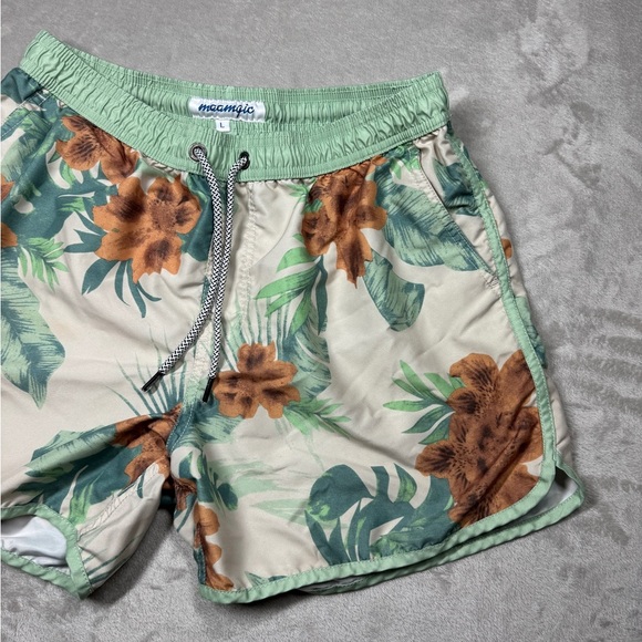 Maamgic Men’s Tropical Floral Cream Green Orange Swim Boardshorts Size Large - Picture 6 of 16